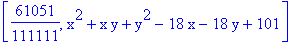 [61051/111111, x^2+x*y+y^2-18*x-18*y+101]